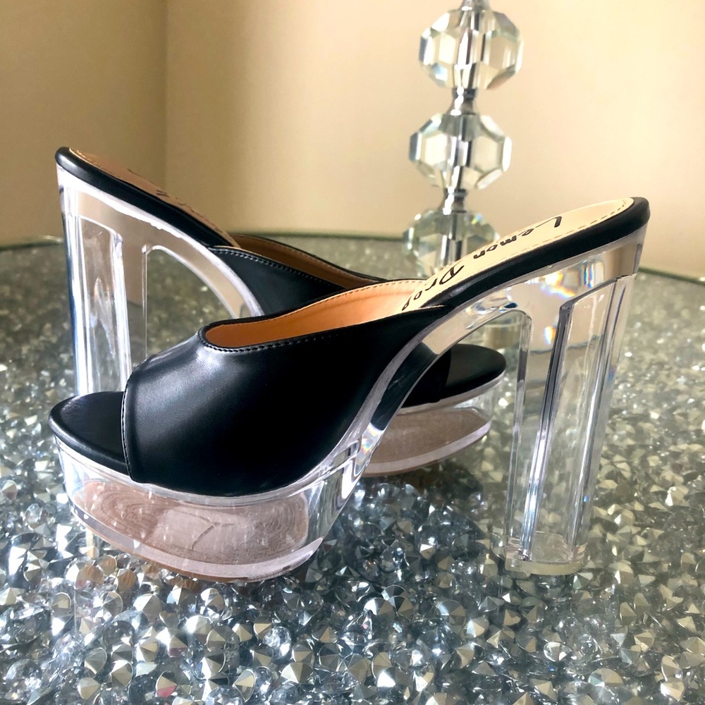 Black and clear platform heels
